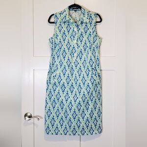 Lands' End Sleeveless Cotton Stretch Midi Dress Collared Pockets Size 10
